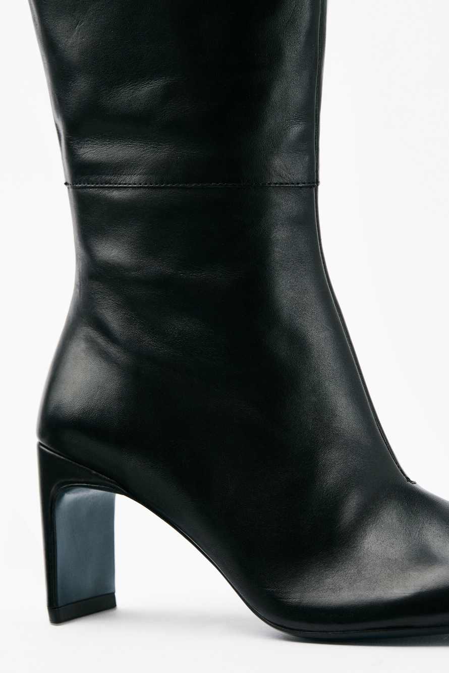 Daily Design leather boots with buckle, Black/Silver, Patrizia Pepe