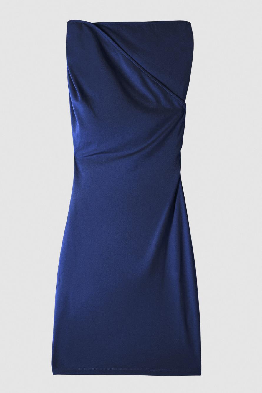Мини-платье с асимметричным вырезом и драпировками, синий, Patrizia Pepe