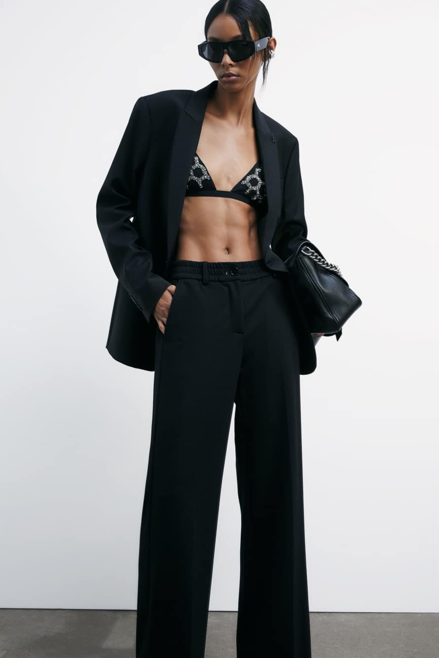 Hand-embroidered triangle bra, Black, Patrizia Pepe