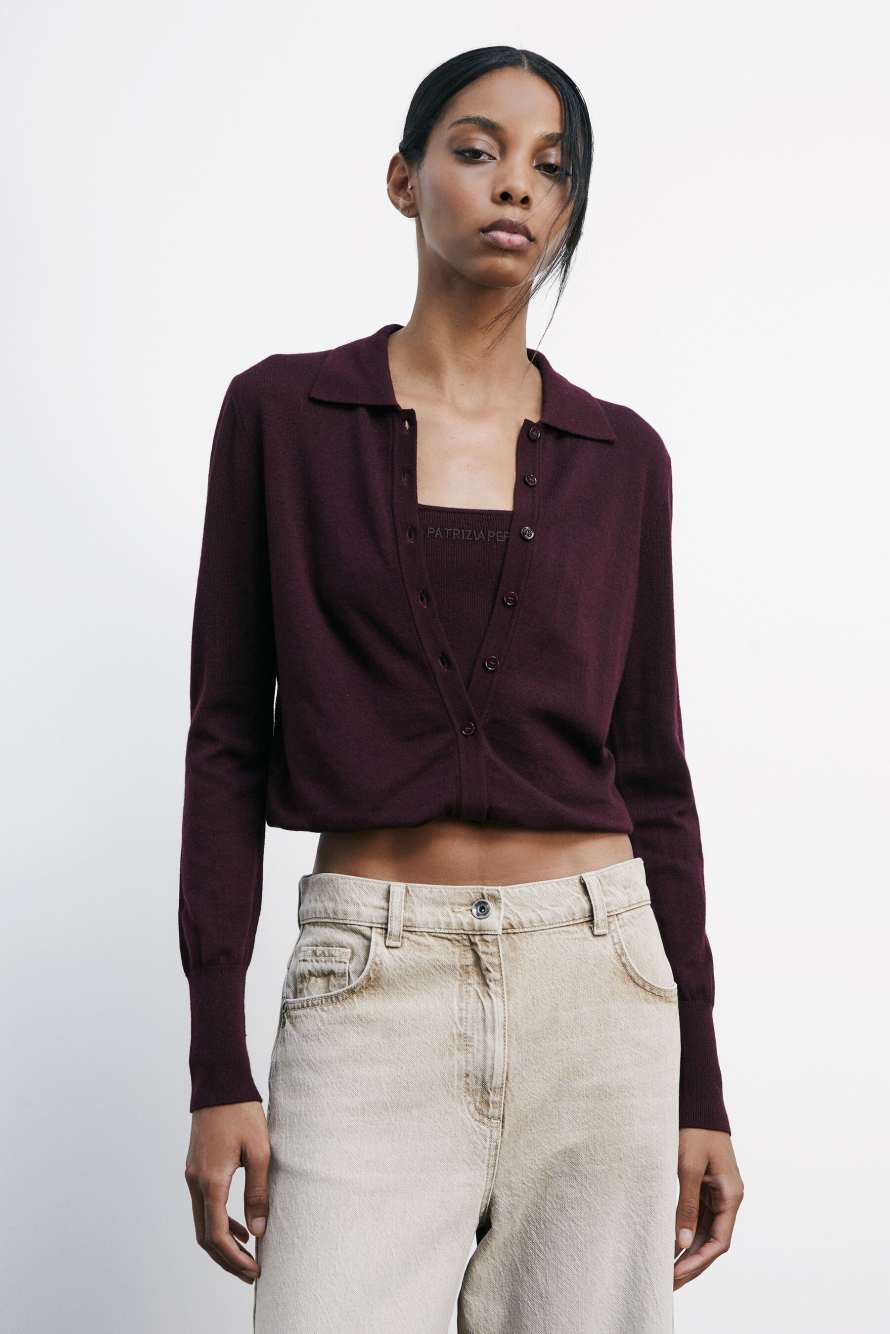 Wool cardigan with inner top, Bordeaux, Patrizia Pepe
