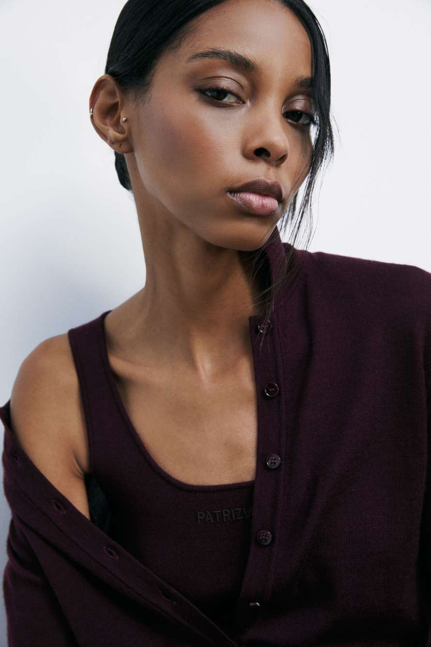 Wool cardigan with inner top, Bordeaux, Patrizia Pepe