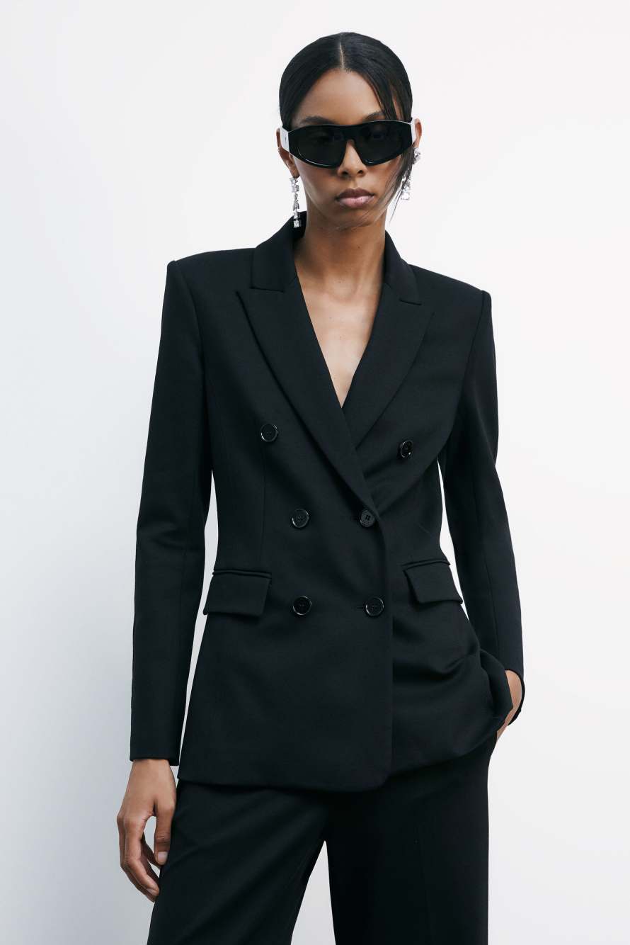 Double-breasted jacket with Fly rivets, Black, Patrizia Pepe