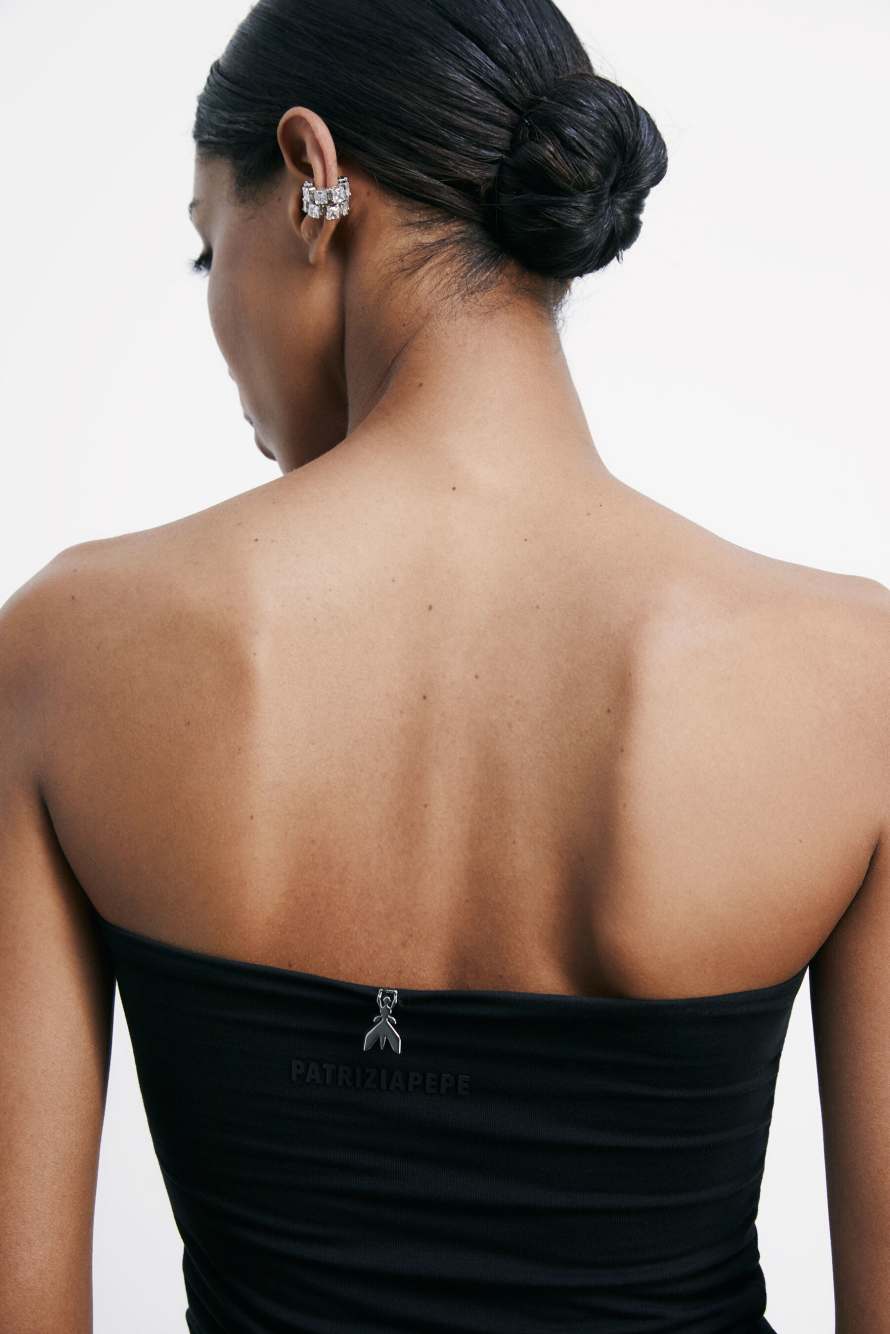 Fitted bandeau top in jersey, Black, Patrizia Pepe