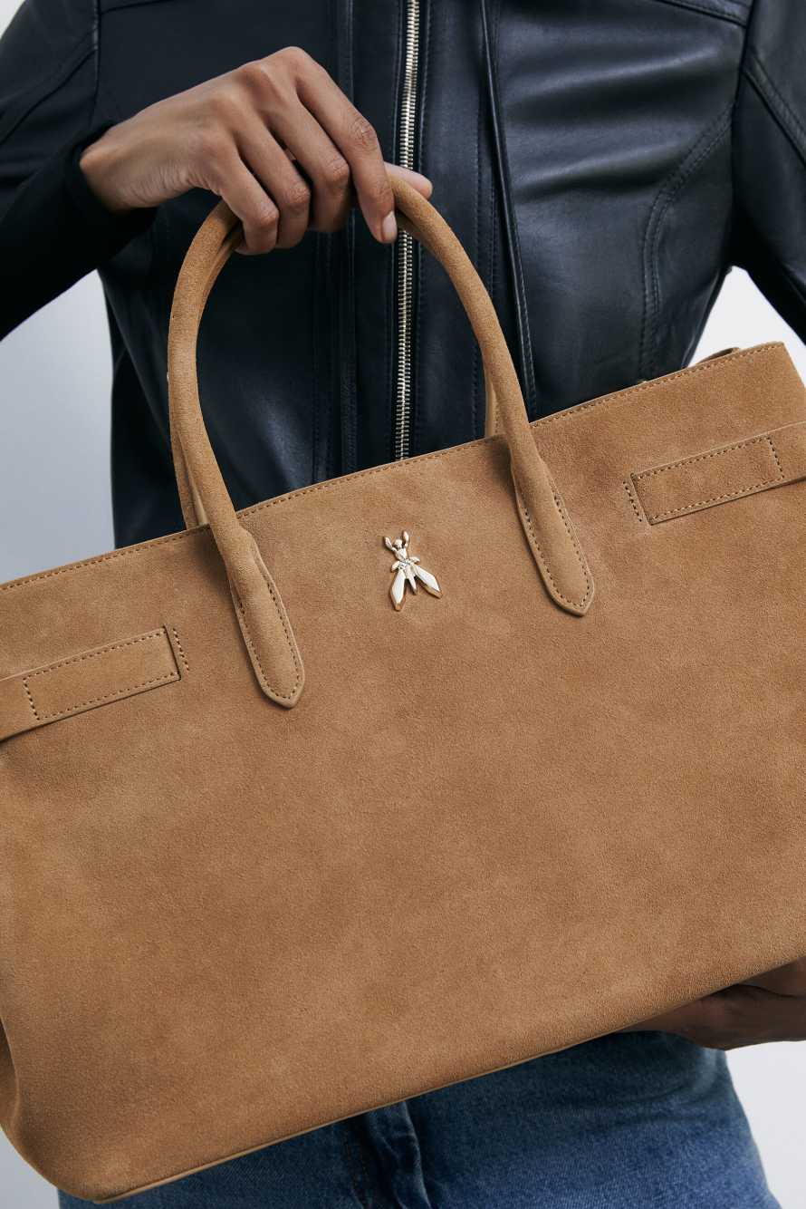 Gro&szlig;e New Business Handtasche aus Wildleder, Beige, Patrizia Pepe