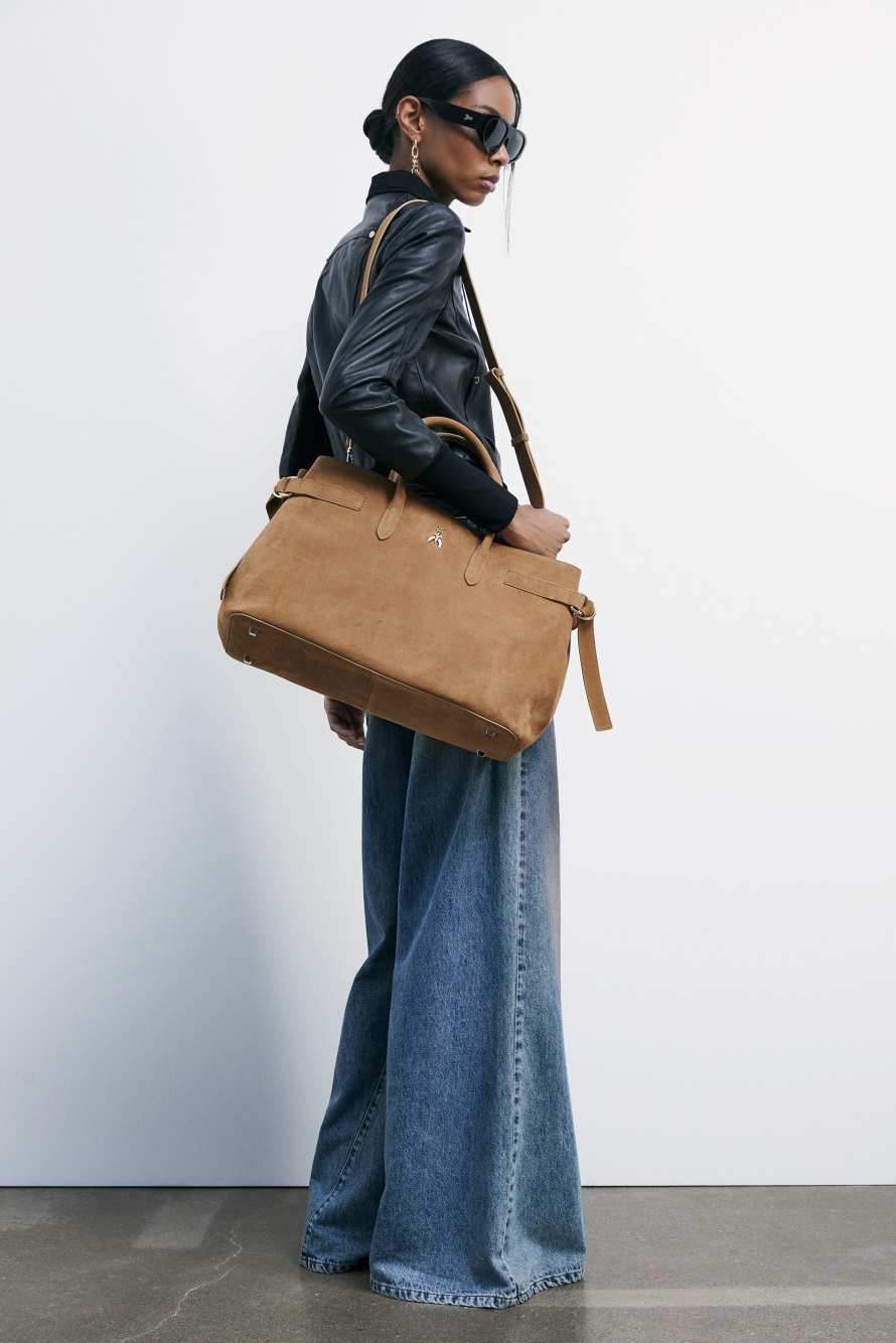 Gro&szlig;e New Business Handtasche aus Wildleder, Beige, Patrizia Pepe