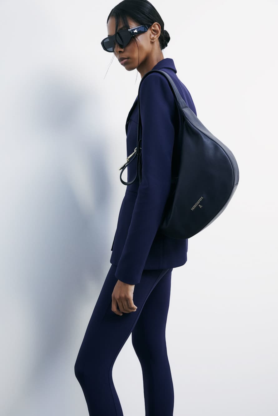 Large New Moon leather bag with shoulder strap, Blue, Patrizia Pepe