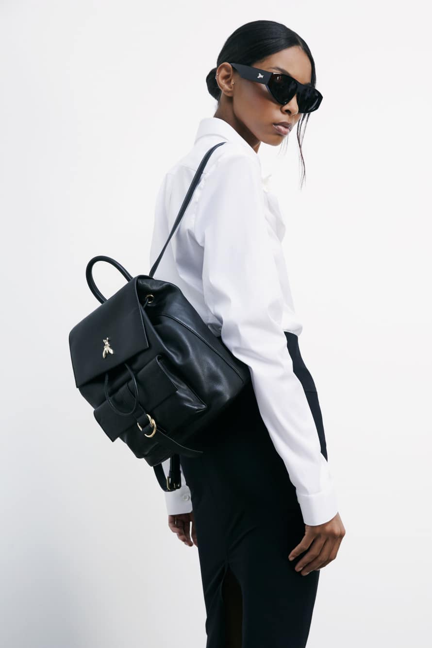 Smooth Leather backpack, Black, Patrizia Pepe