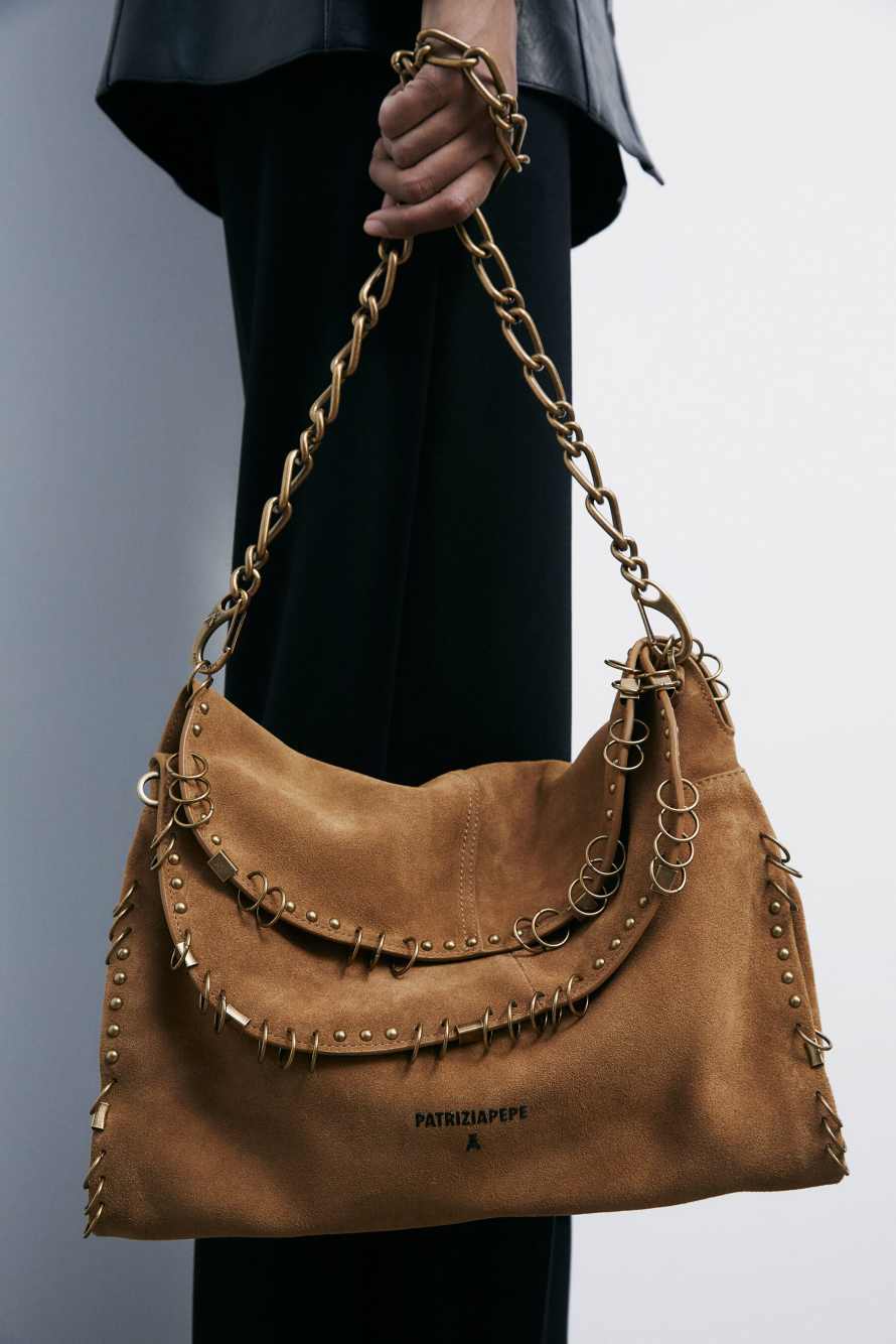 Сумка Radical Boho из замши с элементом пирсинга, Бежевый, Patrizia Pepe