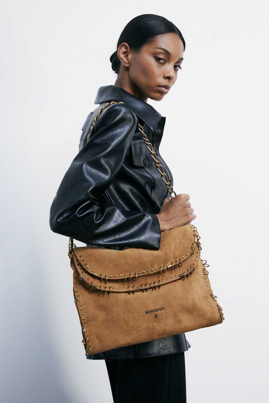 Сумка Radical Boho из замши с элементом пирсинга, Бежевый, Patrizia Pepe