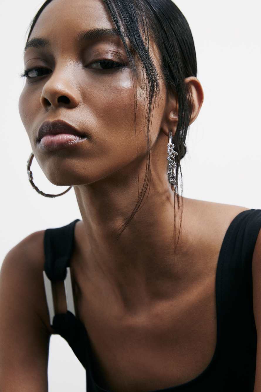 Hoop earrings with lettering, Silver, Patrizia Pepe