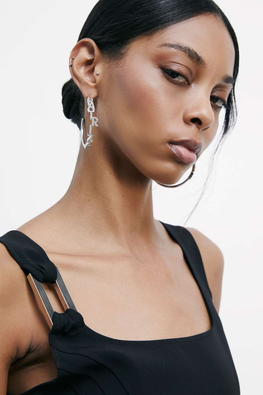 Hoop earrings with lettering, Silver, Patrizia Pepe