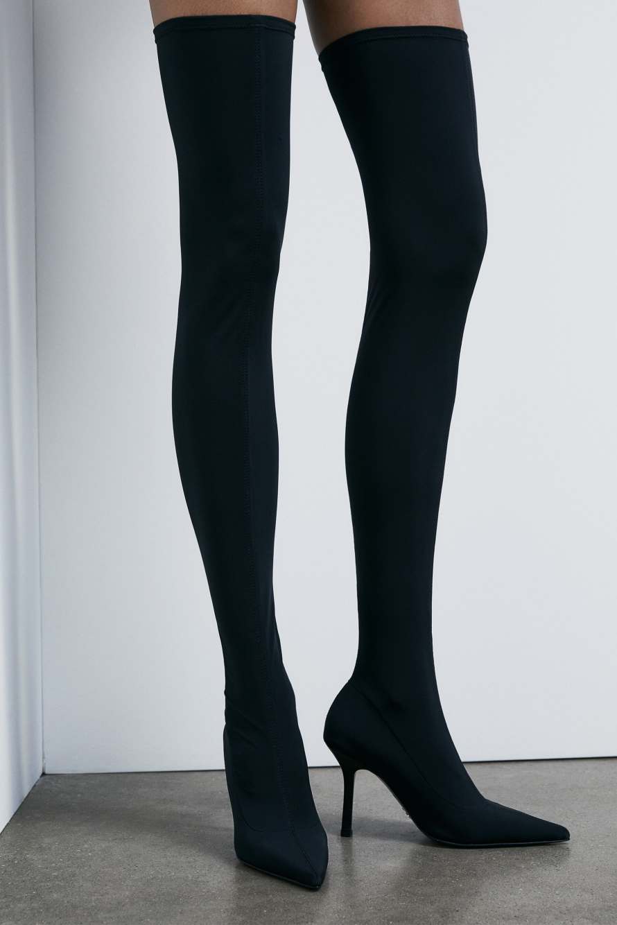 Minimal Shape thigh-high boots in lycra, Black, Patrizia Pepe