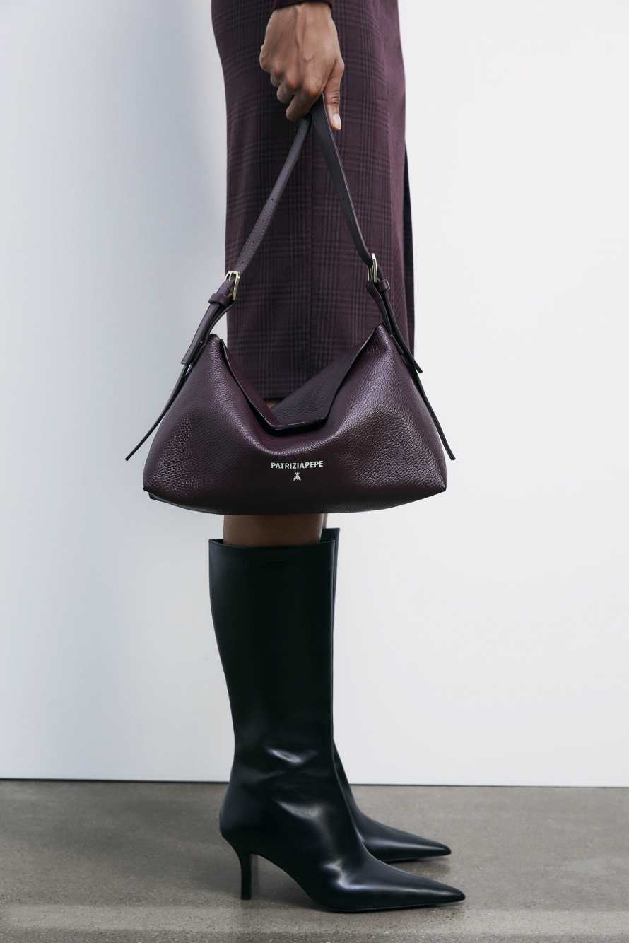 Never Complete leather shoulder bag medium, Bordeaux, Patrizia Pepe