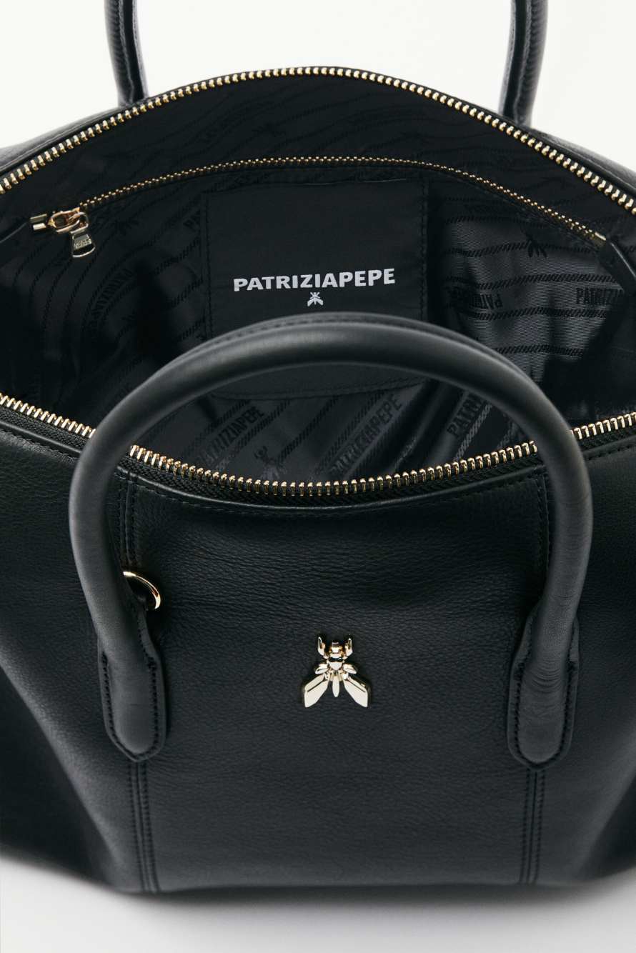 Кожаная сумка-саквояж New Business, Черный, Patrizia Pepe
