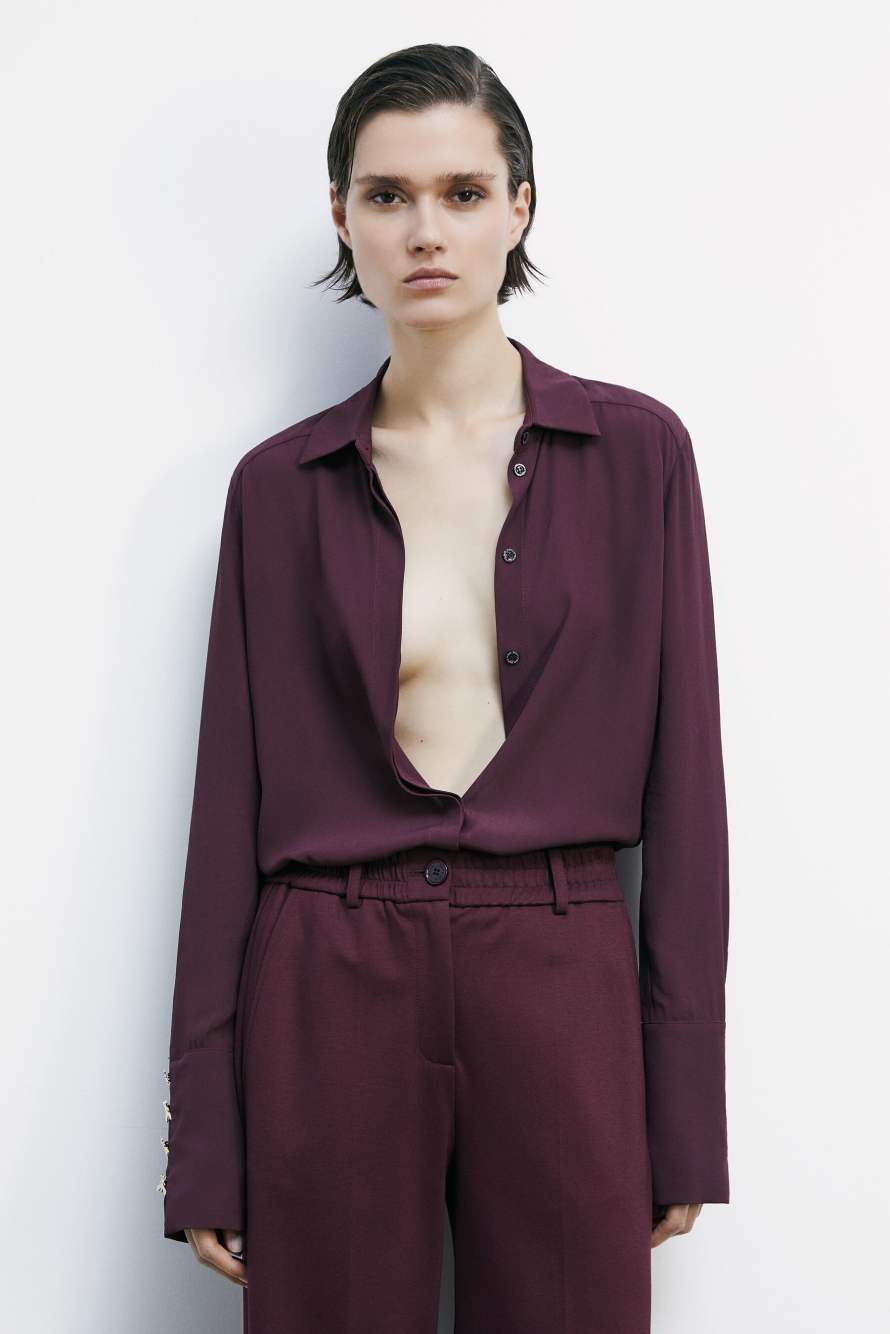 "ESSENTIAL" fluid viscose shirt, Bordeaux, Patrizia Pepe
