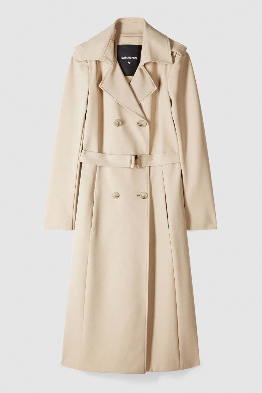 Тренч из биэластичного нейлона с пряжкой, Бежевый, Patrizia Pepe