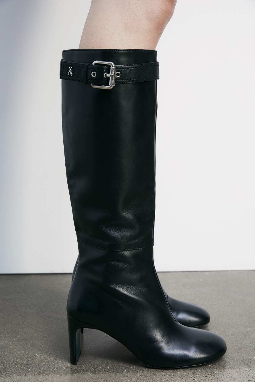 Daily Design leather boots with buckle, Black/Silver, Patrizia Pepe