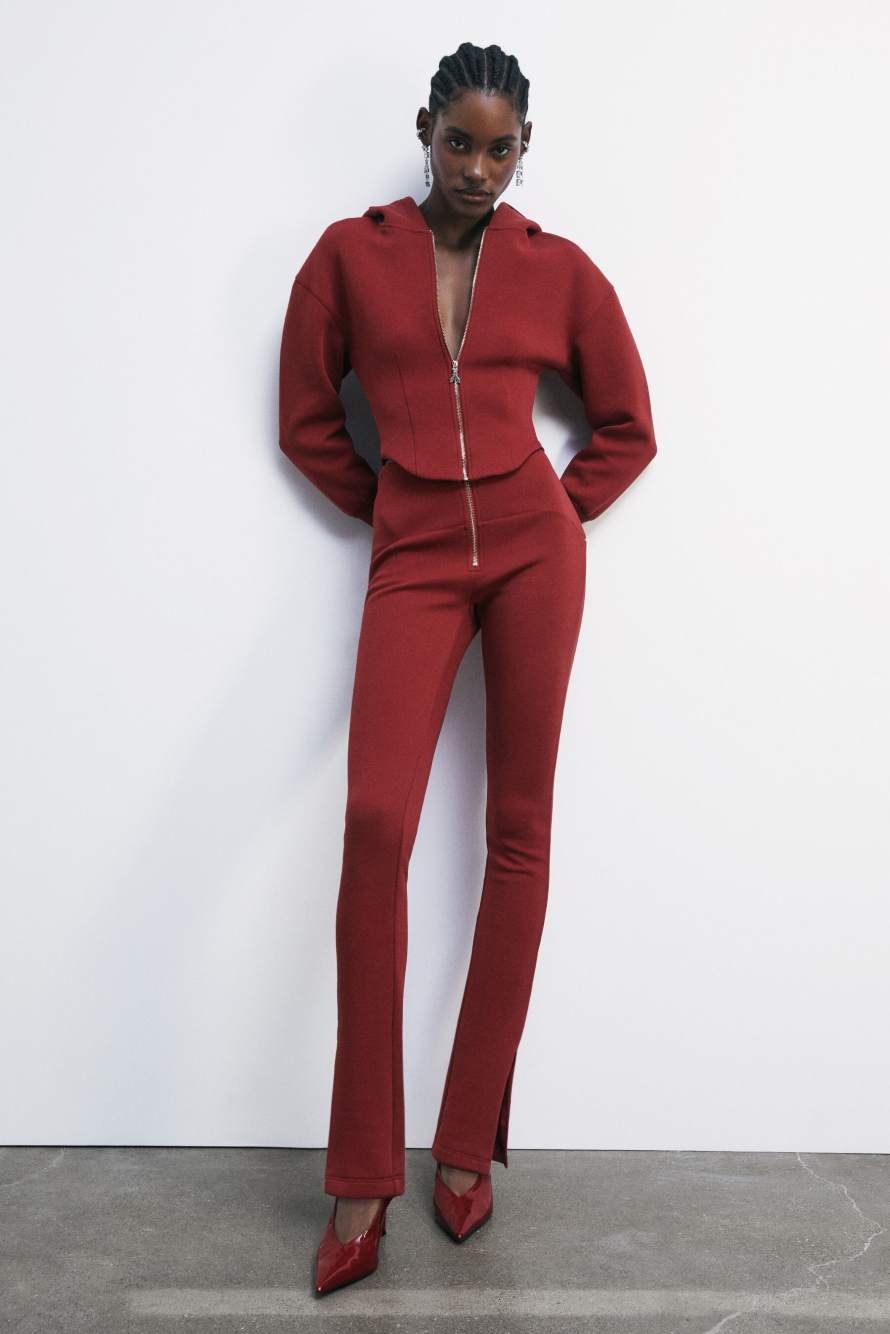 Slim-fit trousers in technical fabric, Red, Patrizia Pepe