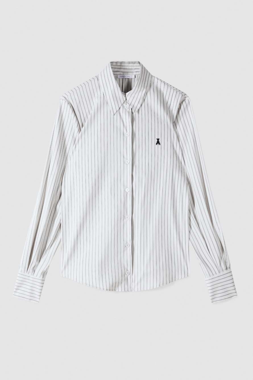 Striped poplin shirt with logo, Stripes, Patrizia Pepe