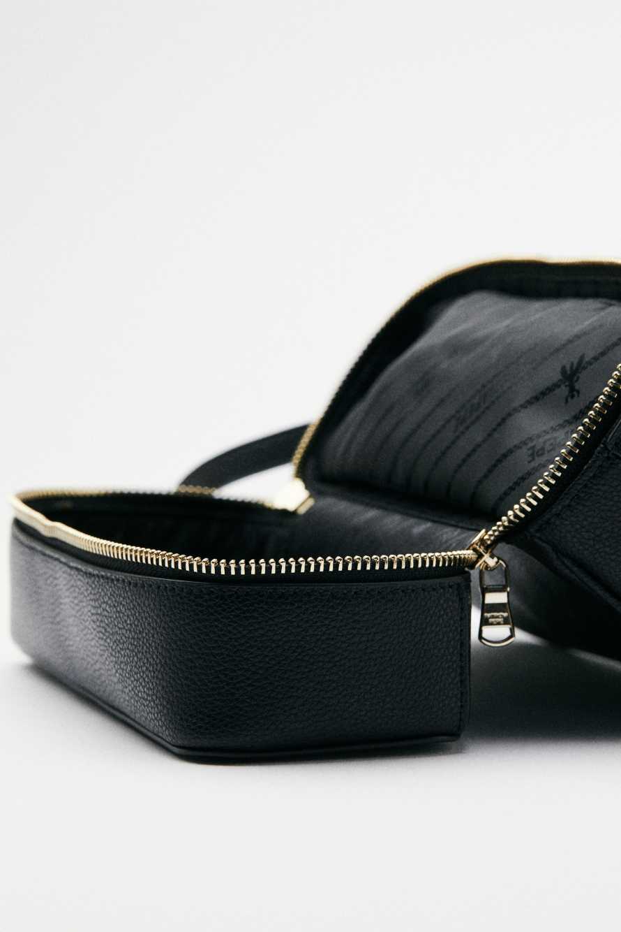 Leather Camera Case bag with zip compartment, Black, Patrizia Pepe