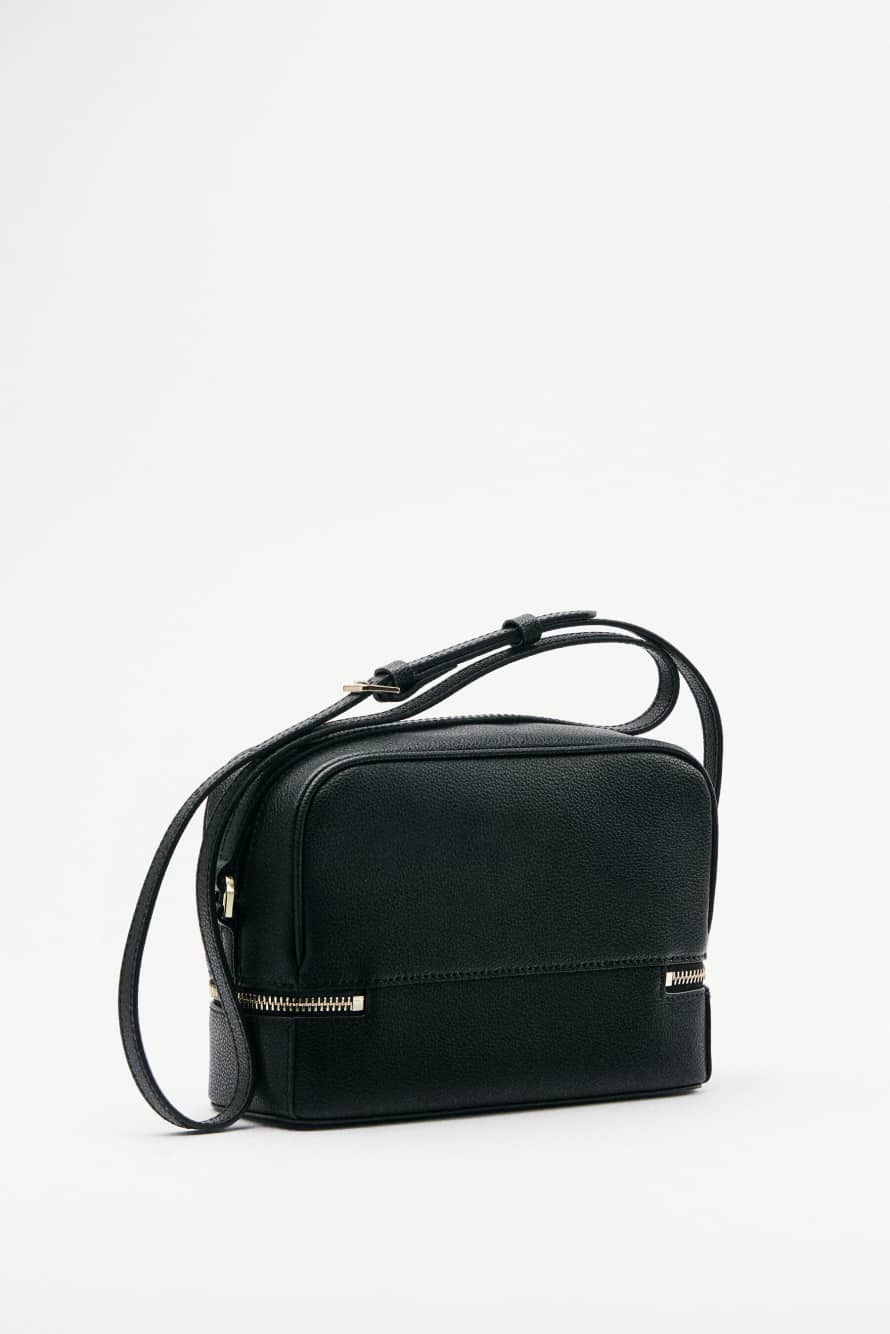 Leather Camera Case bag with zip compartment, Black, Patrizia Pepe