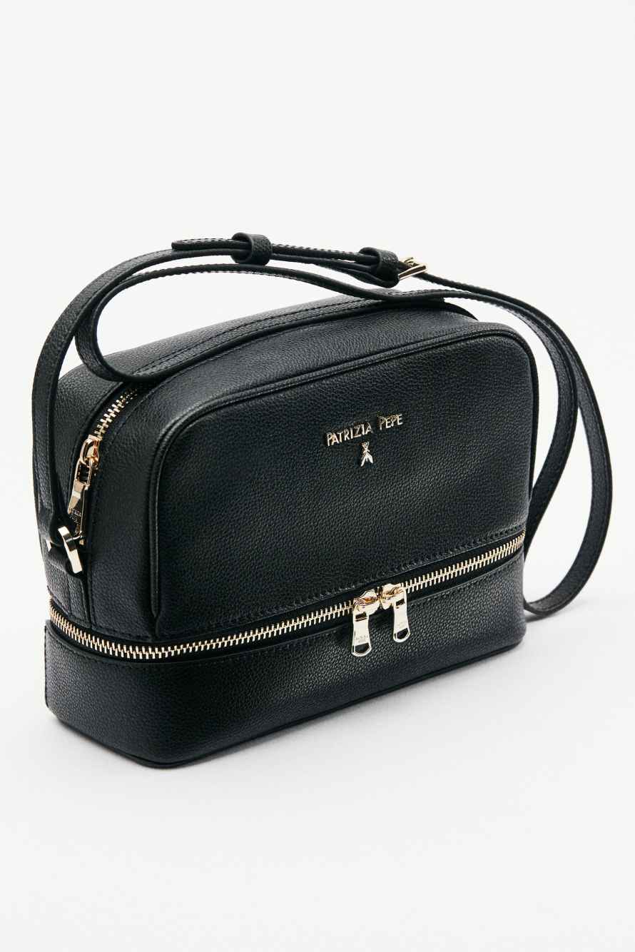 Leather Camera Case bag with zip compartment, Black, Patrizia Pepe