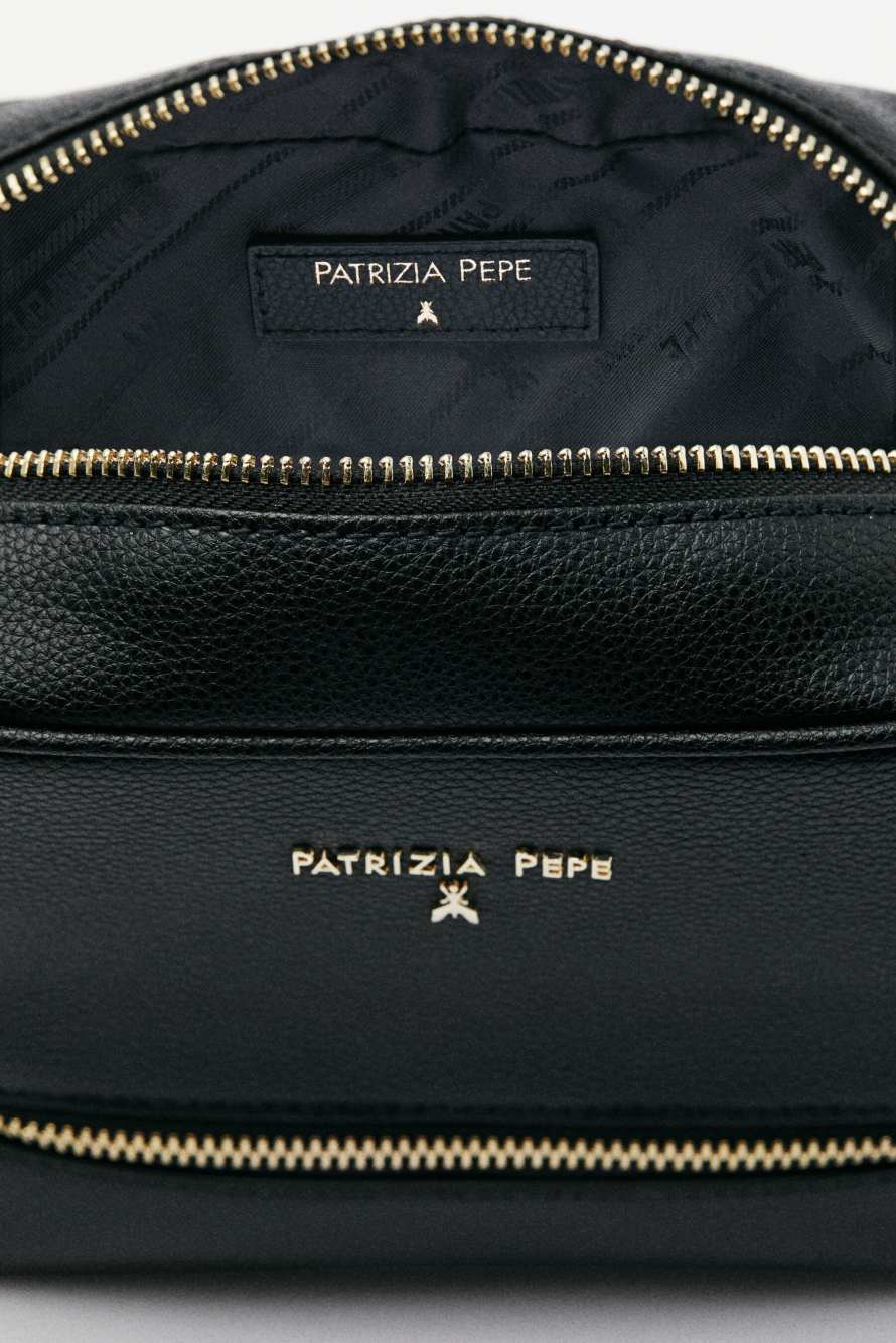Leather Camera Case bag with zip compartment, Black, Patrizia Pepe