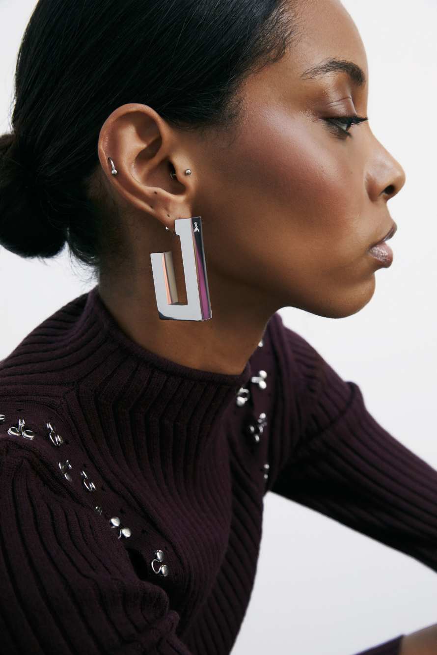 Metal Square earrings, Silver, Patrizia Pepe