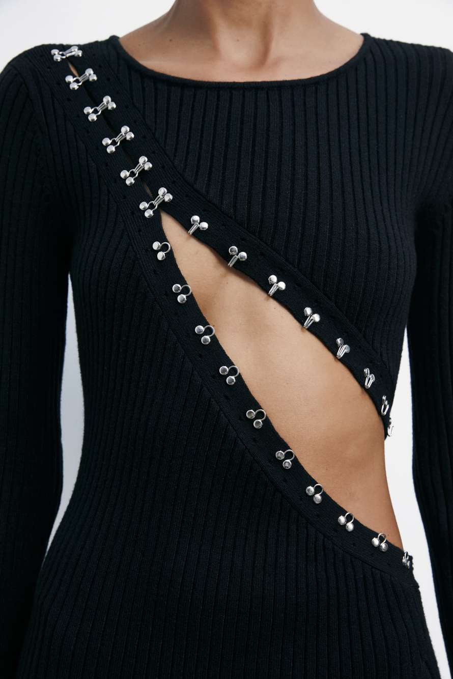 Трикотажное платье-миди в стиле глэм-рок, Черный, Patrizia Pepe