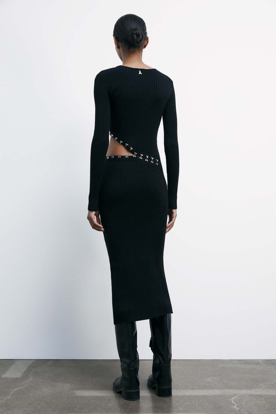 Трикотажное платье-миди в стиле глэм-рок, Черный, Patrizia Pepe