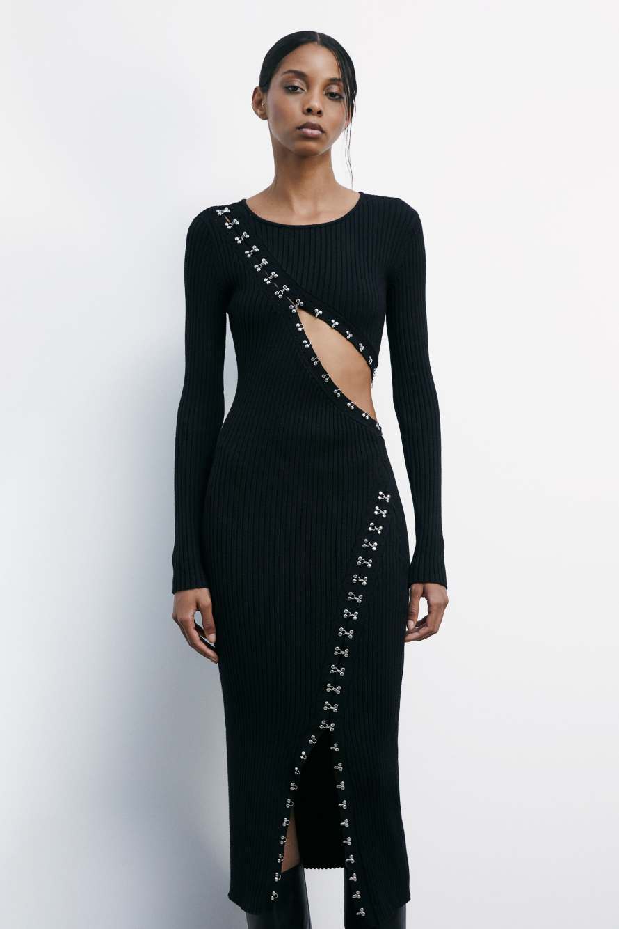 Трикотажное платье-миди в стиле глэм-рок, Черный, Patrizia Pepe