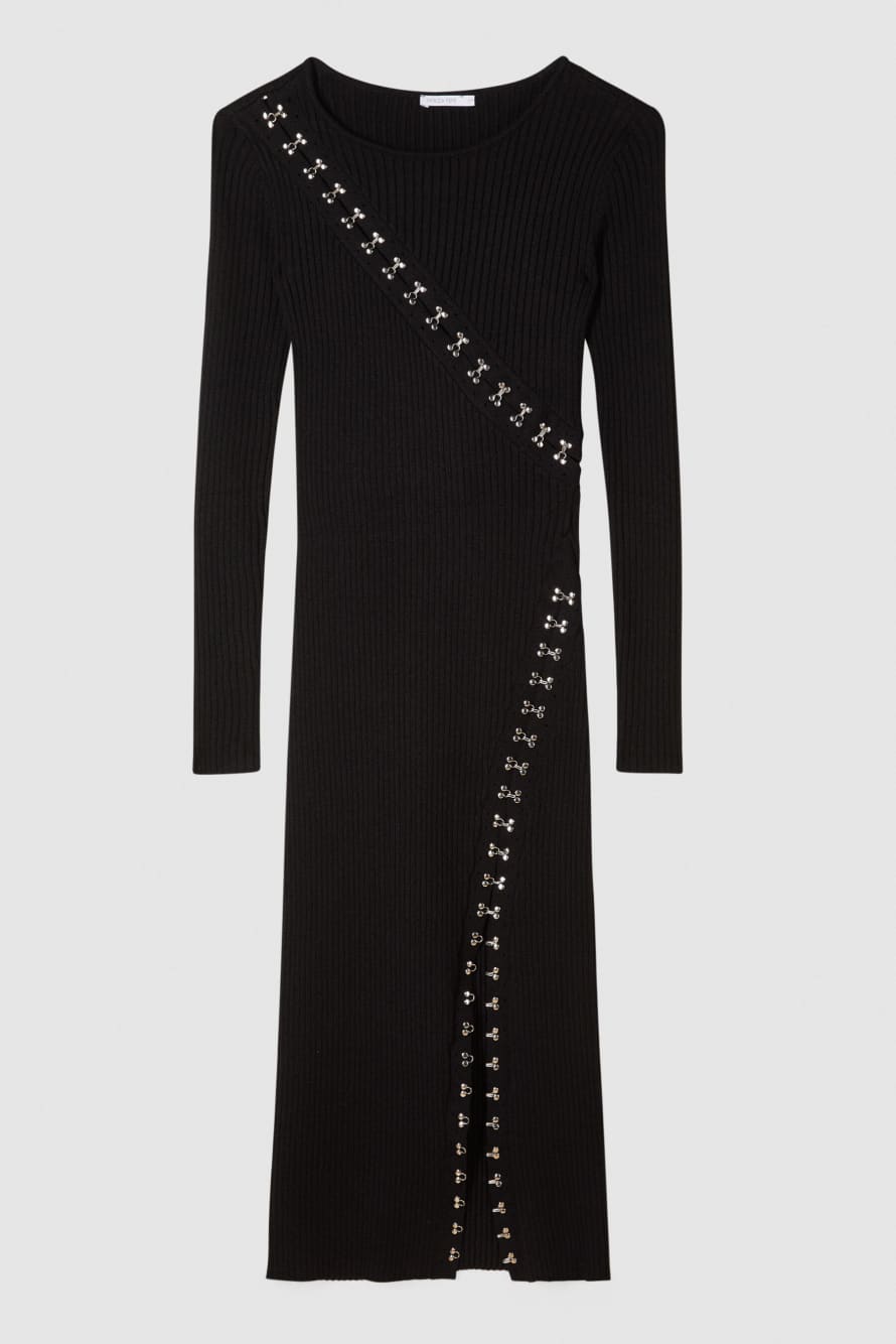 Трикотажное платье-миди в стиле глэм-рок, Черный, Patrizia Pepe