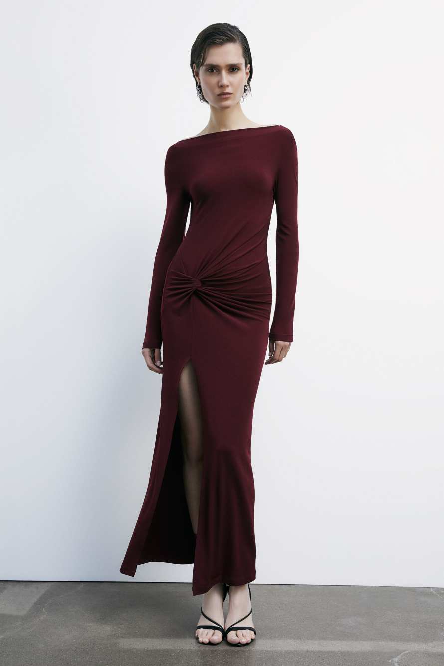 Длинное драпированное платье из джерси, Bordeaux, Patrizia Pepe