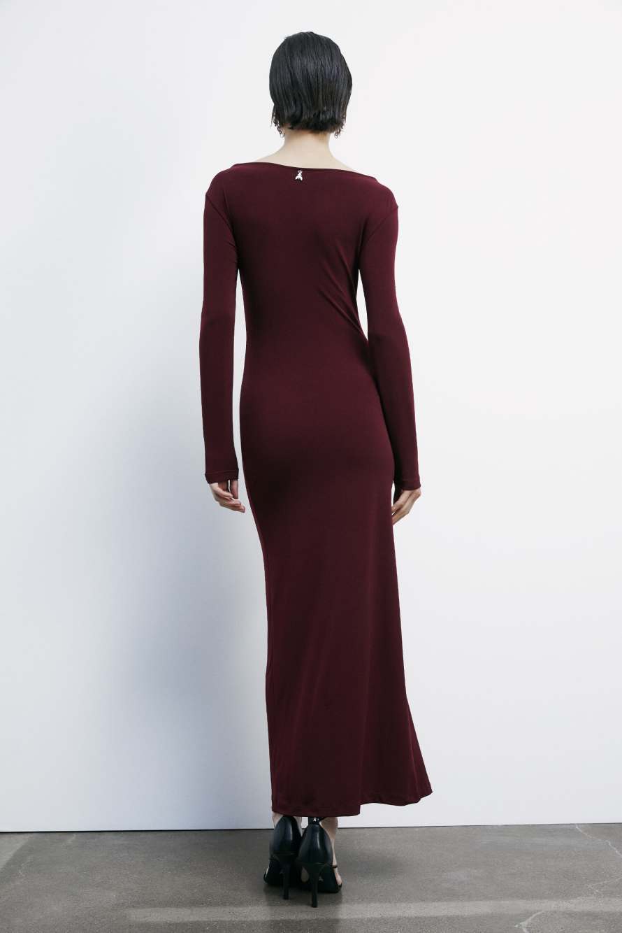 Длинное драпированное платье из джерси, Bordeaux, Patrizia Pepe