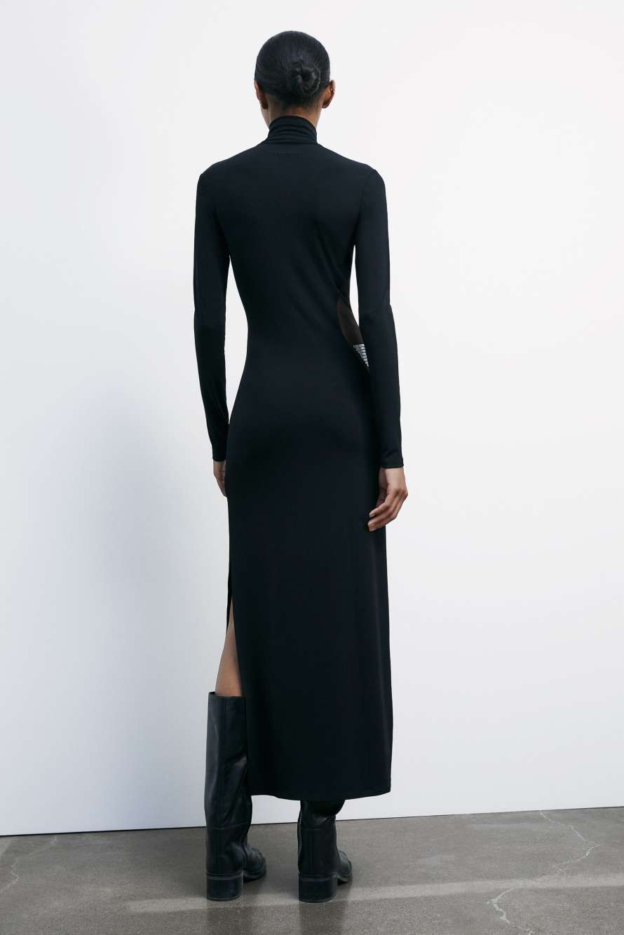 Длинное платье с высоким воротом и стразами, Черный, Patrizia Pepe