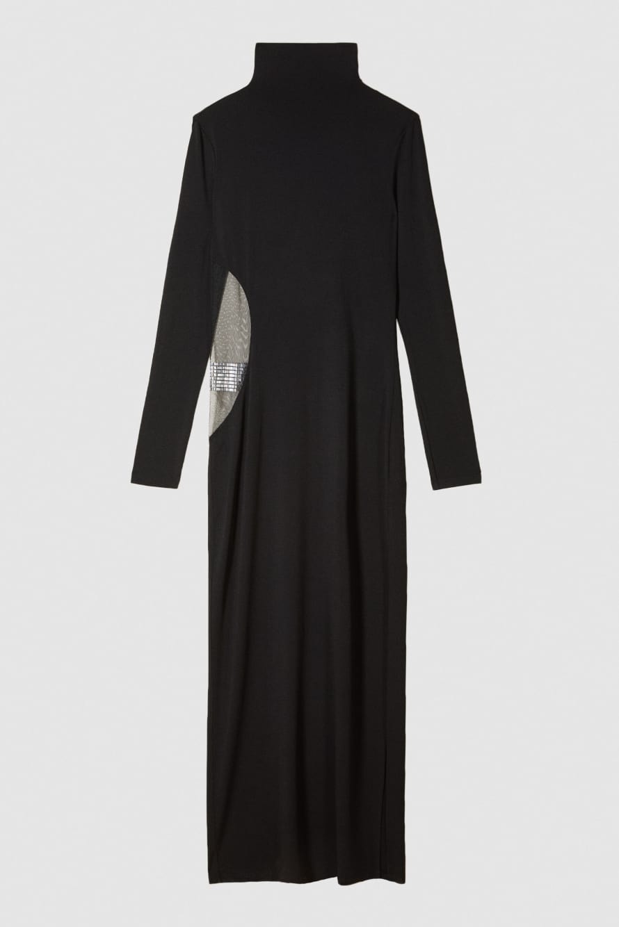 Длинное платье с высоким воротом и стразами, Черный, Patrizia Pepe