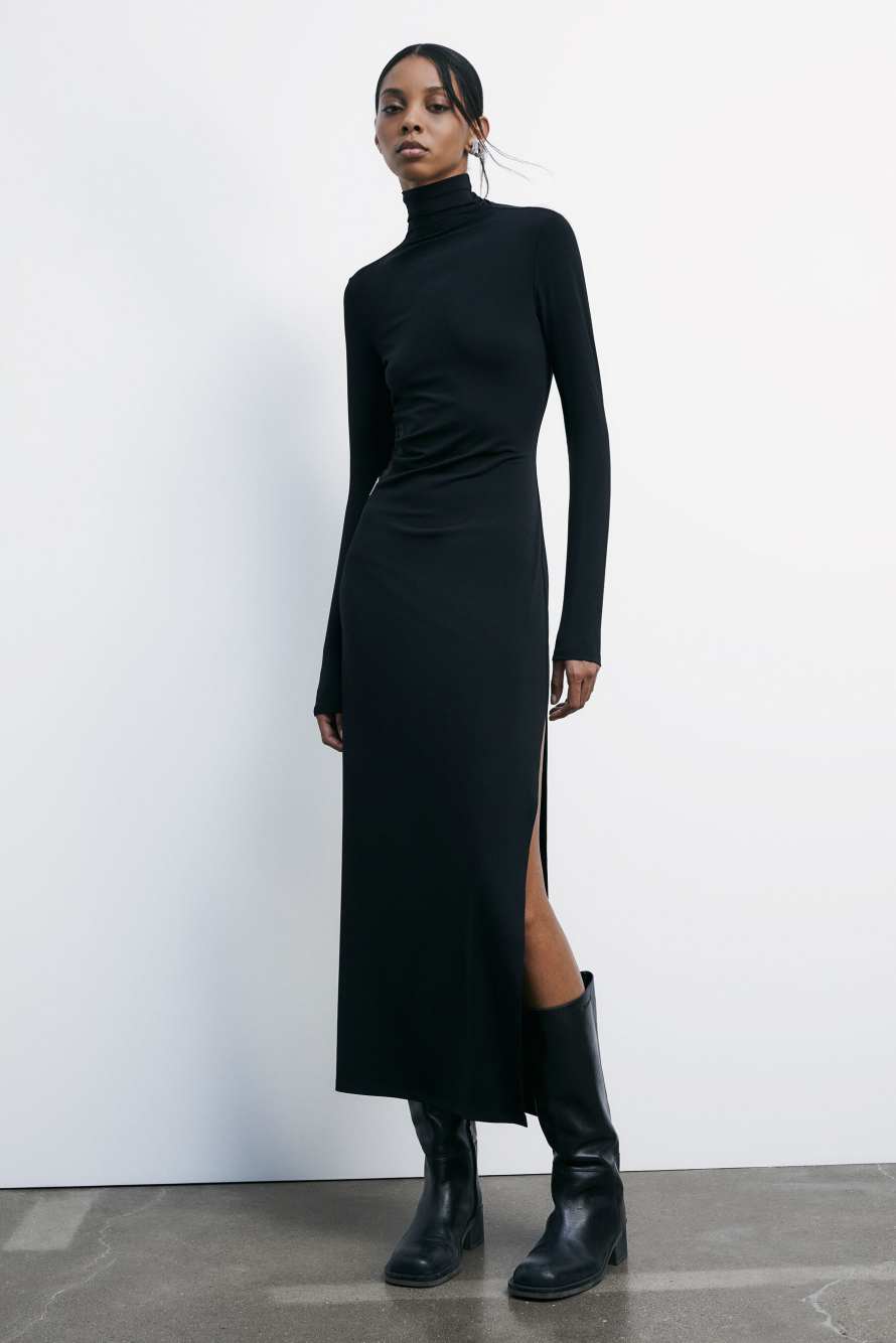 Длинное платье с высоким воротом и стразами, Черный, Patrizia Pepe