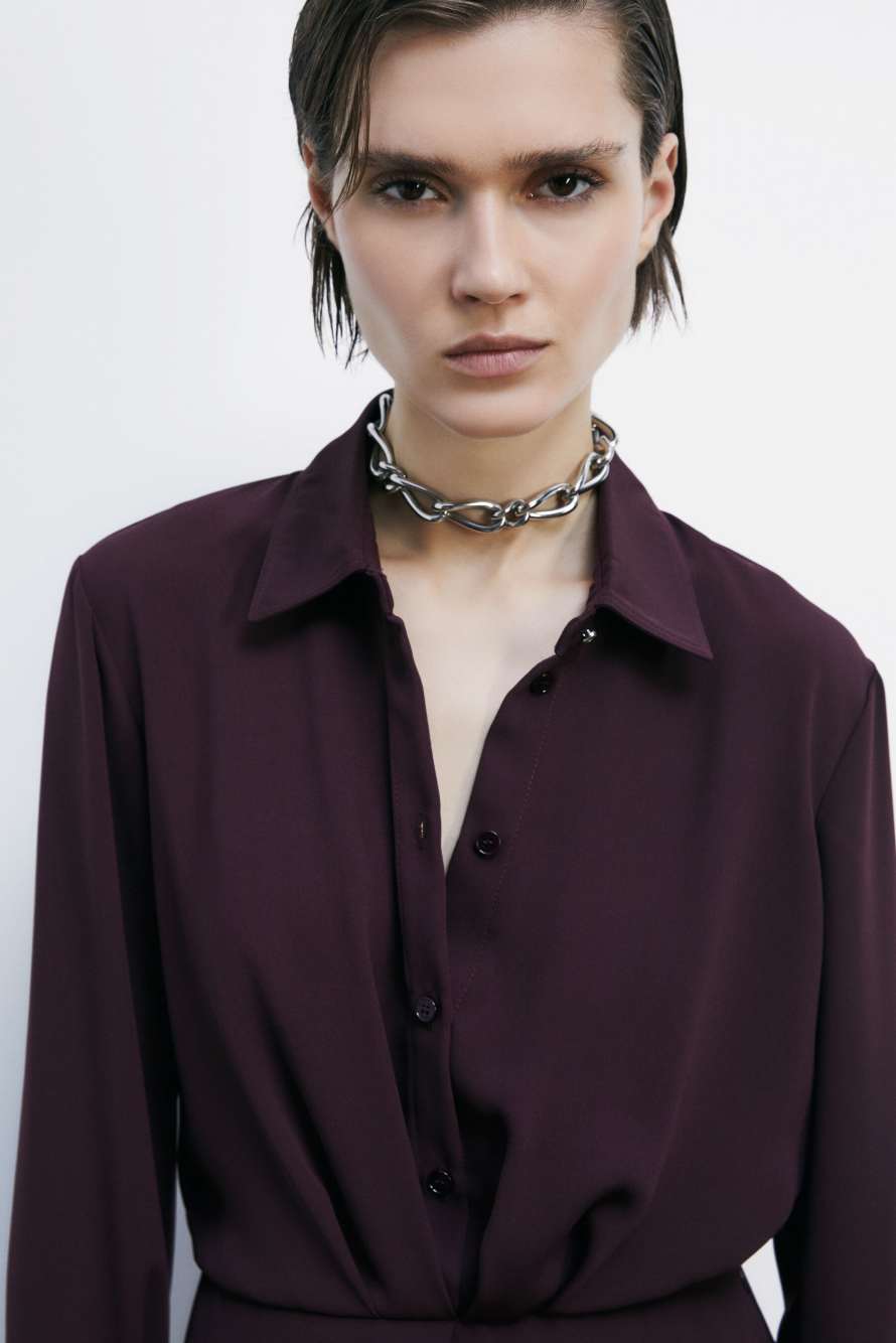 Короткое платье-рубашка из крепа, Bordeaux, Patrizia Pepe