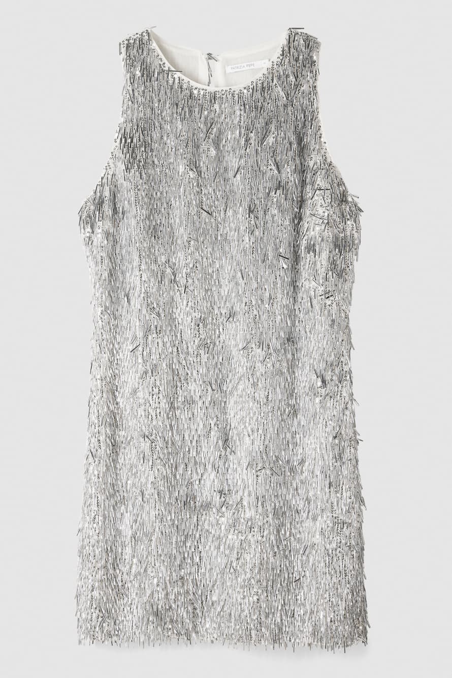 Мини-платье из тюля с пайетками с эффектом водопада, Серебристый, Patrizia Pepe