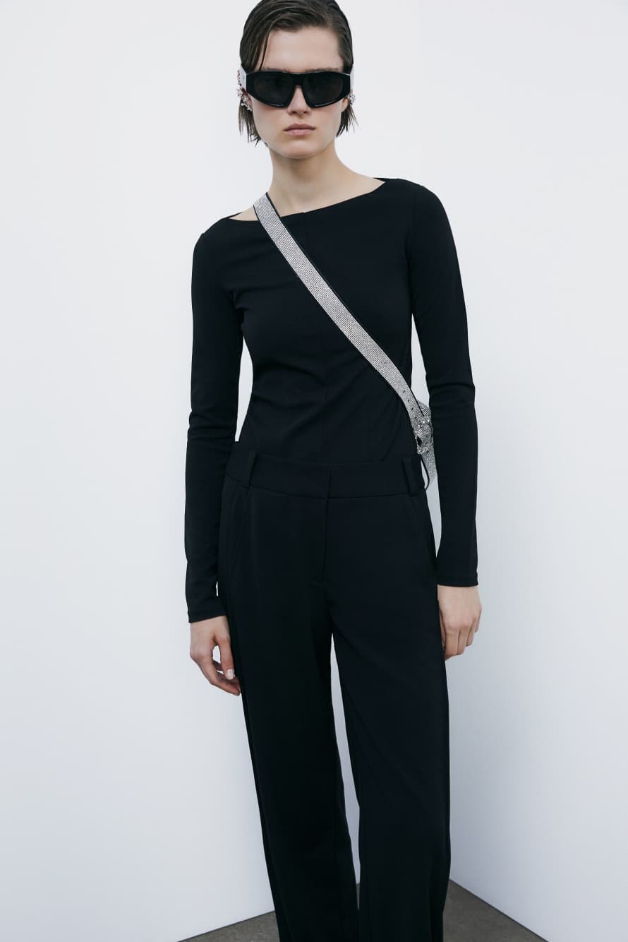 Stretch corset bodysuit with long sleeves, Black, Patrizia Pepe