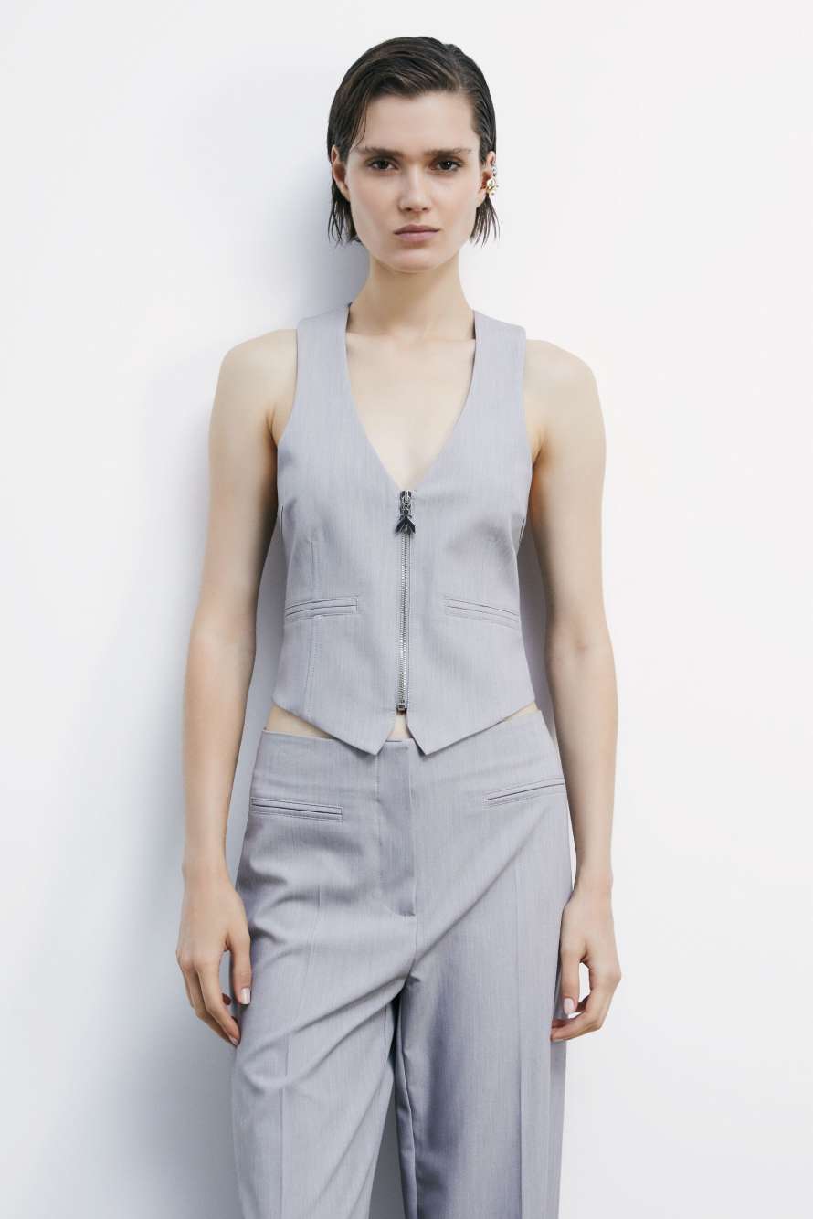 "ESSENTIAL" tailored vest with zipper, Grey, Patrizia Pepe