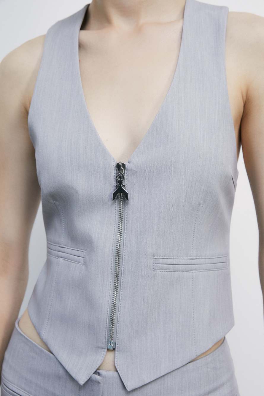 "ESSENTIAL" tailored vest with zipper, Grey, Patrizia Pepe