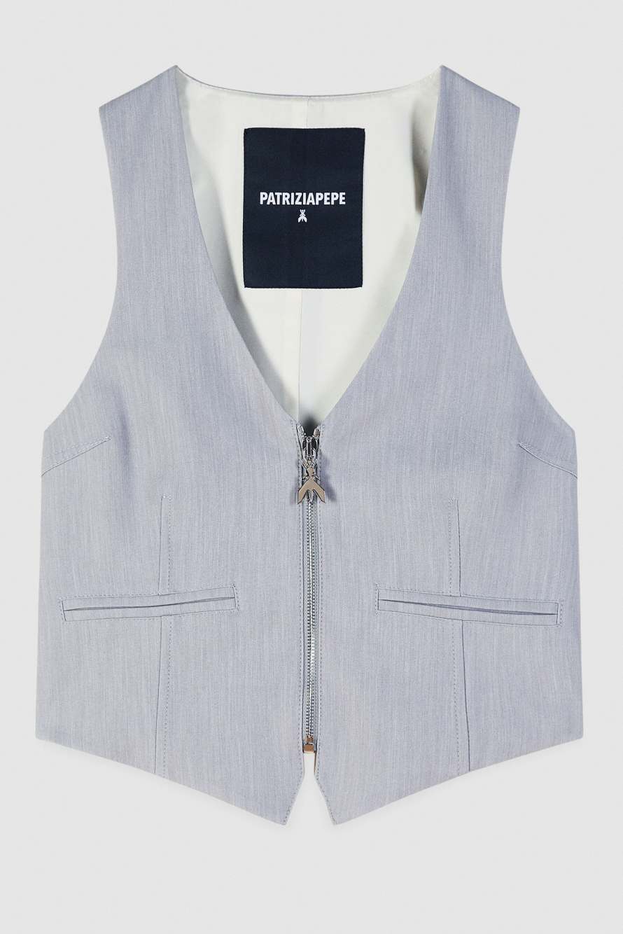 "ESSENTIAL" tailored vest with zipper, Grey, Patrizia Pepe