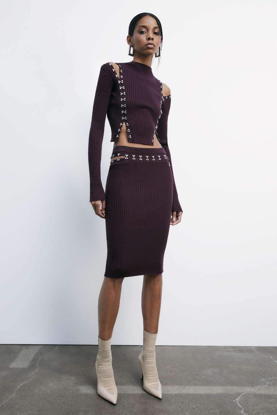 Knit midi glam rock skirt, Bordeaux, Patrizia Pepe