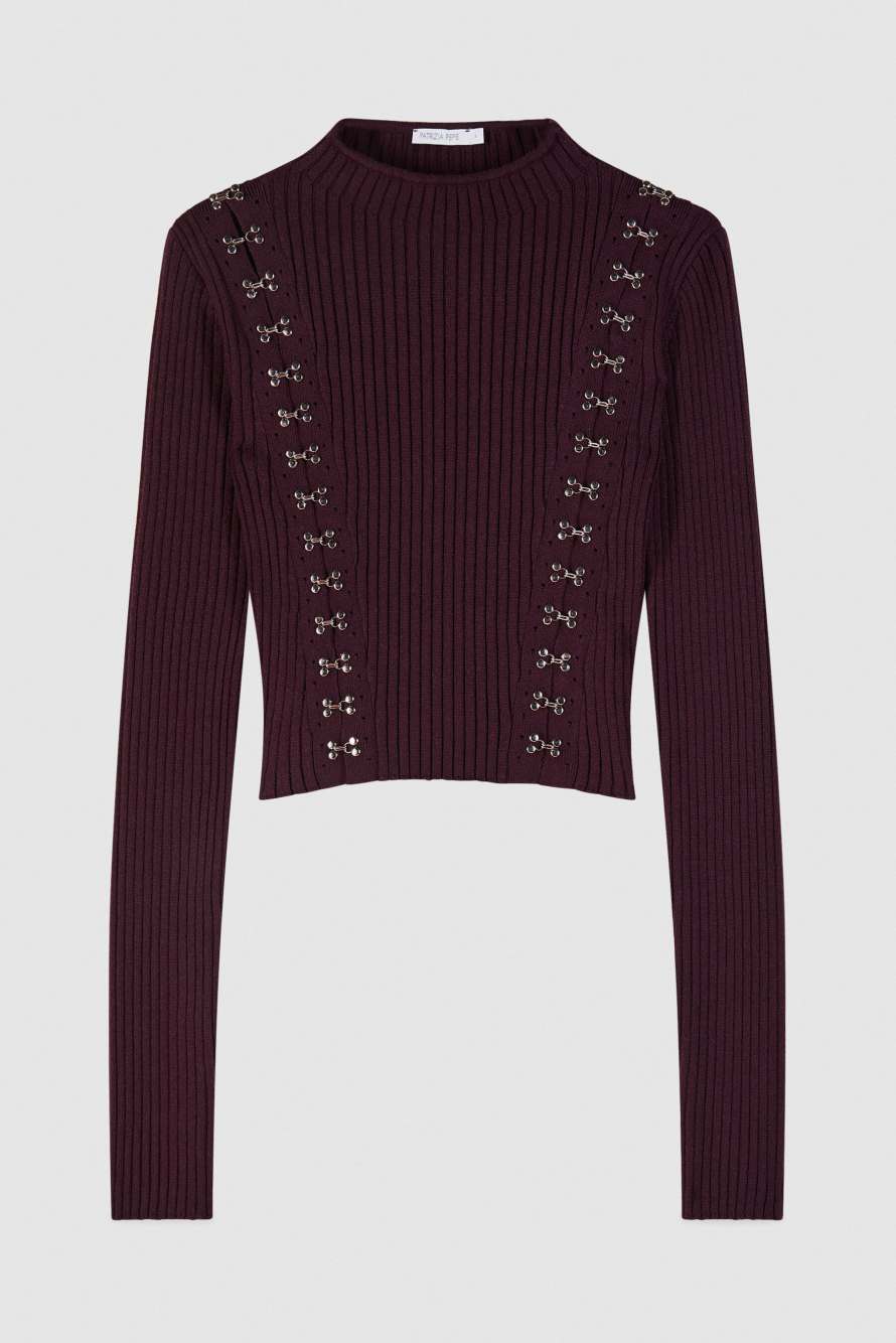 Fitted glam rock sweater, Bordeaux, Patrizia Pepe