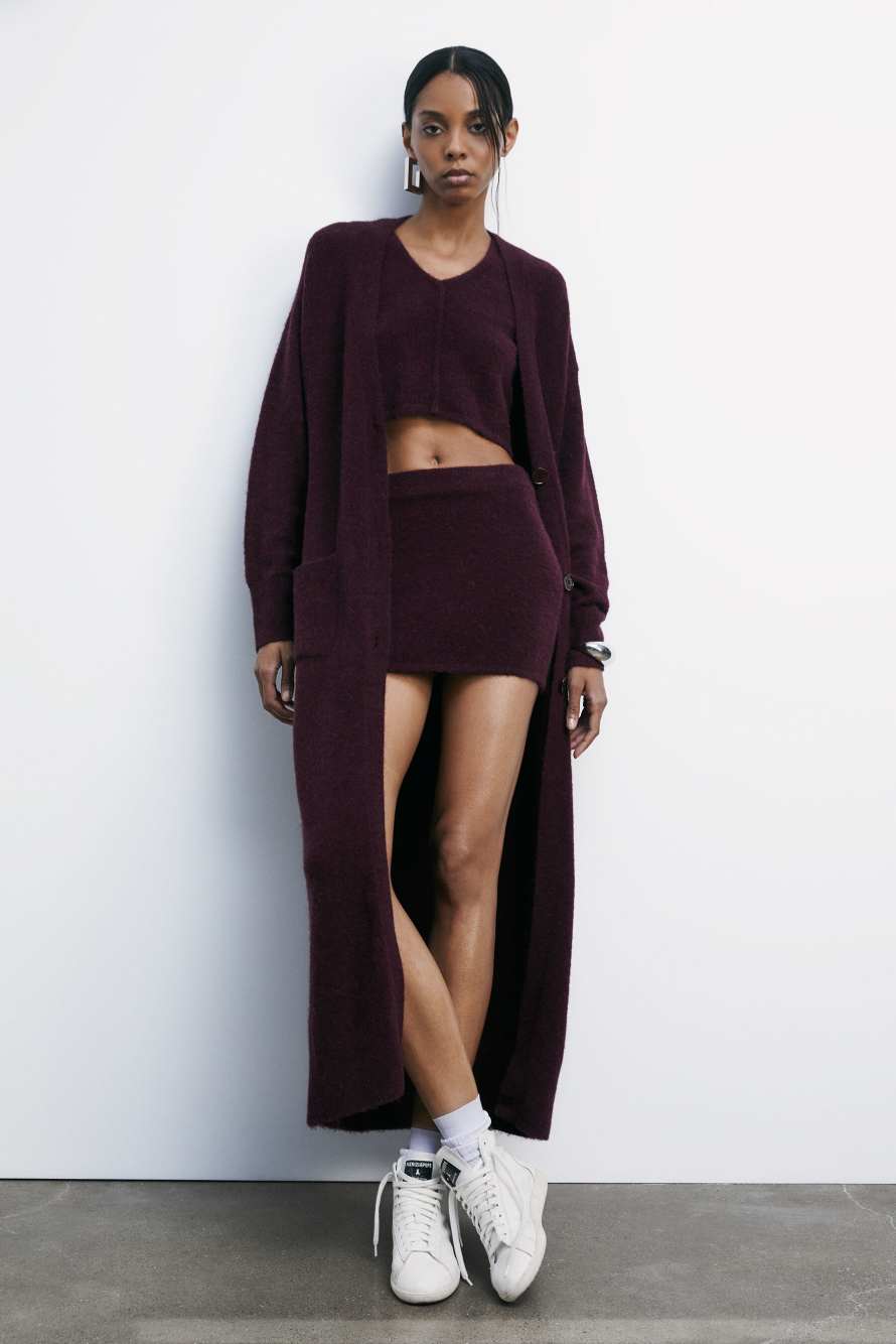 Long cardigan in ultra-soft knit, Bordeaux, Patrizia Pepe