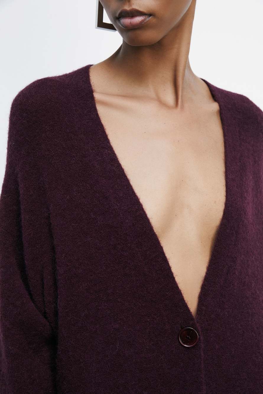 Long cardigan in ultra-soft knit, Bordeaux, Patrizia Pepe