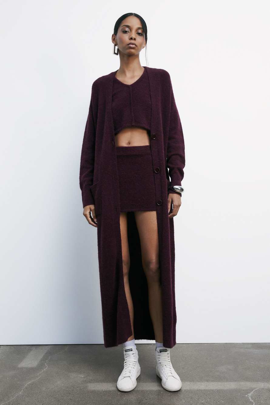 Long cardigan in ultra-soft knit, Bordeaux, Patrizia Pepe