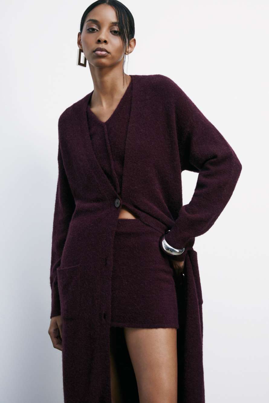 Long cardigan in ultra-soft knit, Bordeaux, Patrizia Pepe