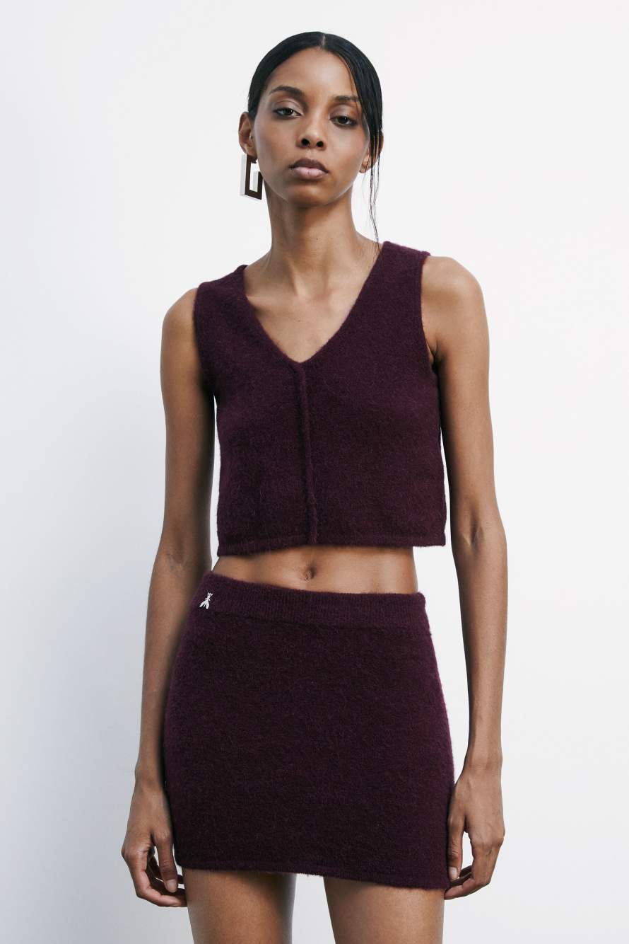 Cropped soft knit top, Bordeaux, Patrizia Pepe